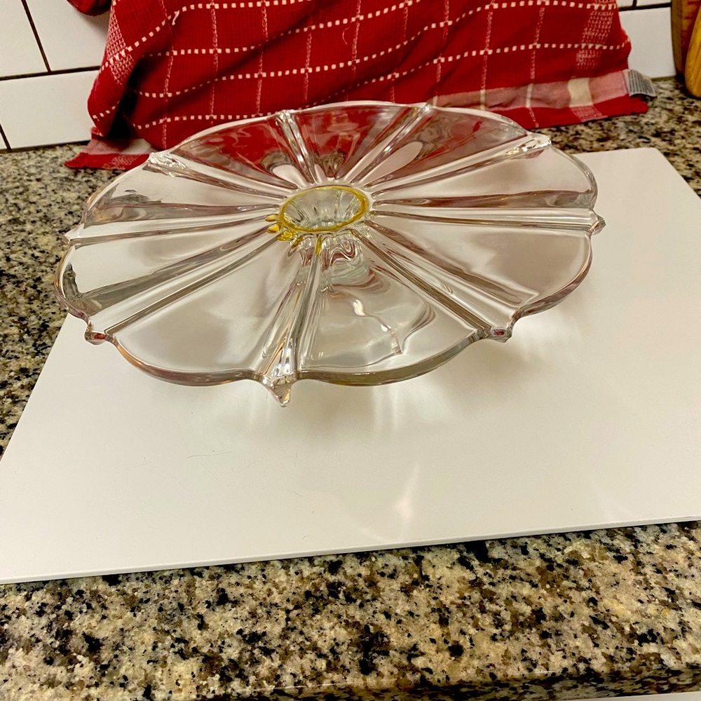 BEAUTIFUL pedestal leaded glass cake plate